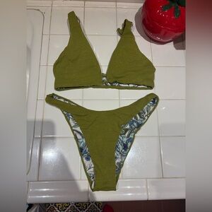 Maaji Sparkly Olive and Floral Reversible Bikini Set